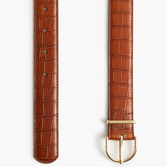 J. Crew Antique Oak Embossed Leather Croc Buckle Belt/NWT/Large-XLarge - Picture 2 of 9